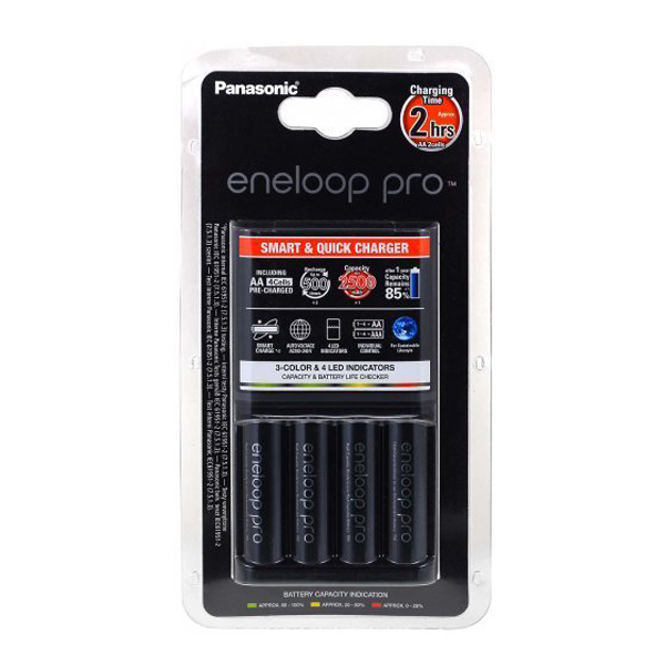 Panasonic Eneloop Rechargeable AA 4 pcs 2450mAh Quick Pro Charger Kit 2hrs. (up to 2500mAh) Panasonic Eneloop Rechargeable AA 4 pcs 2450mAh Quick Pro Charger Kit 2hrs. (up to 2500mAh)